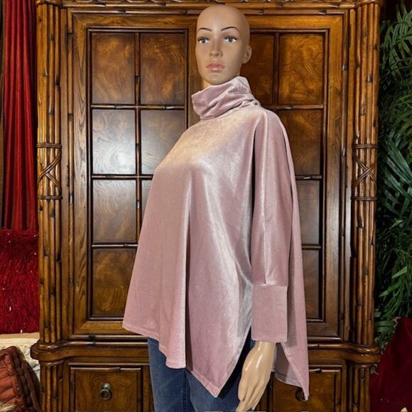 WynneLayers Wood Rose Stretch Velvet Side Slit Turtleneck Top - Picture 1 of 14